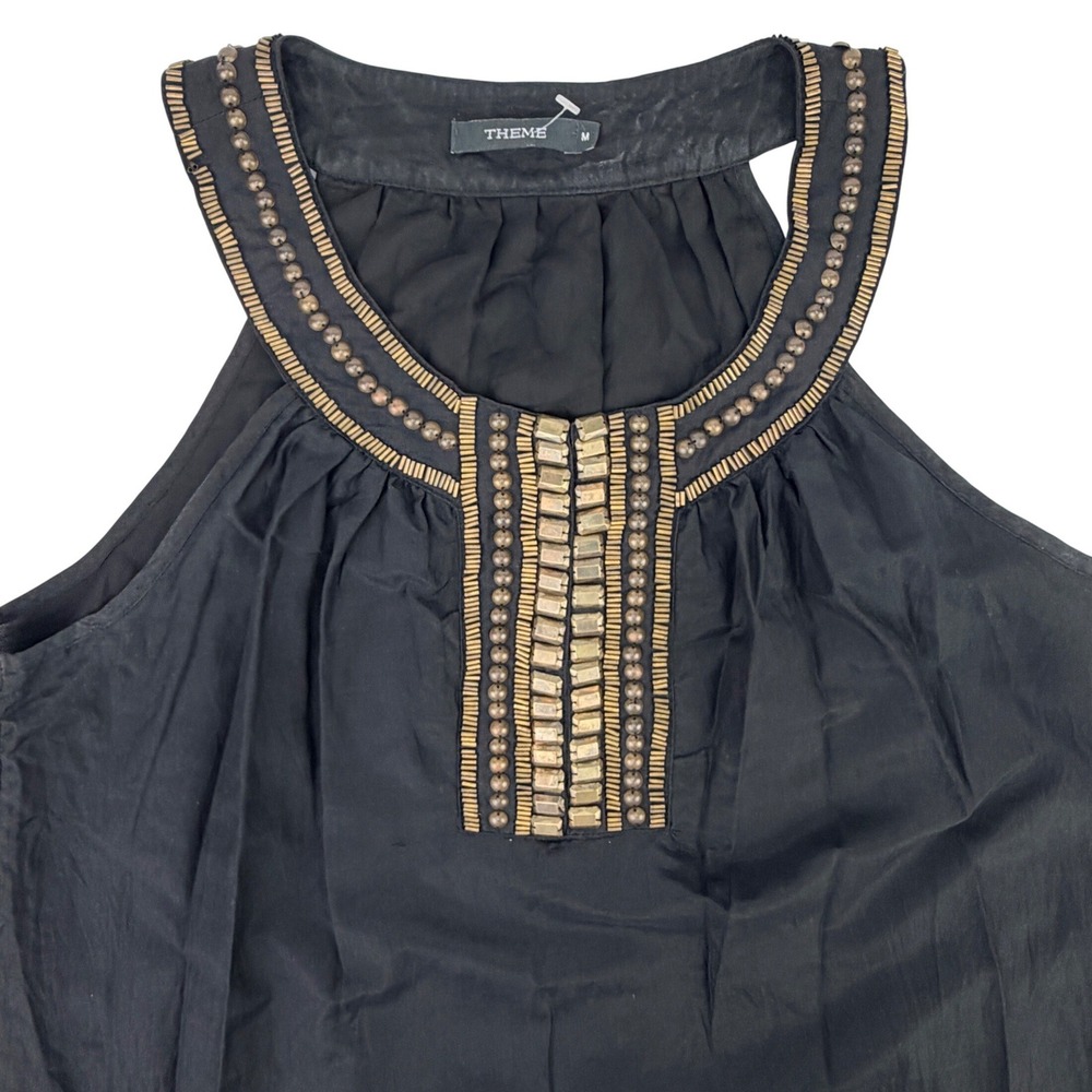 THEME Women Medium Tank Top Silk Cotton Beaded Studded Sleeveless Blouse Luxury